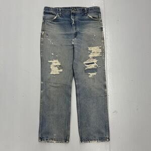 Vintage 80s Blue Western Distressed Straight Jeans 34x29